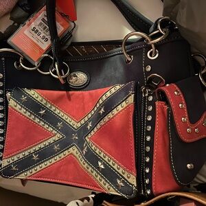 Studded Red and Black Women's Handbag